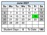 District School Academic Calendar for Corona Elementary for June 2027