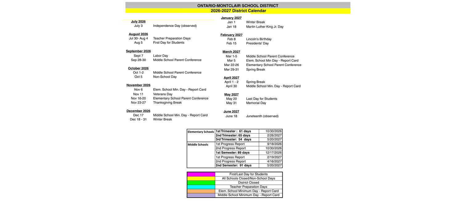 District School Academic Calendar Key for Corona Elementary