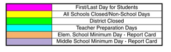 District School Academic Calendar Legend for Corona Elementary