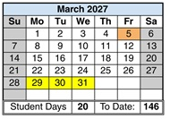 District School Academic Calendar for Corona Elementary for March 2027