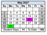 District School Academic Calendar for Corona Elementary for May 2027