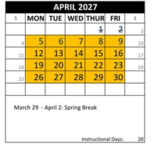 District School Academic Calendar for Canyon Hills Tmr for April 2027