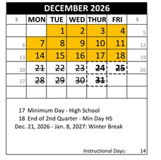 District School Academic Calendar for Canyon Hills Tmr for December 2026