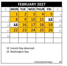 District School Academic Calendar for Canyon Hills Tmr for February 2027