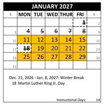 District School Academic Calendar for Canyon Hills Tmr for January 2027
