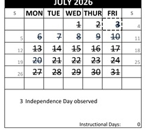 District School Academic Calendar for Canyon Hills Tmr for July 2026