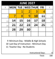 District School Academic Calendar for Canyon Hills Tmr for June 2027