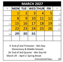 District School Academic Calendar for Canyon Hills Tmr for March 2027