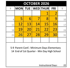 District School Academic Calendar for Canyon Hills Tmr for October 2026