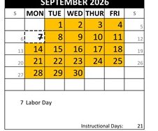 District School Academic Calendar for Canyon Hills Tmr for September 2026
