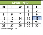 District School Academic Calendar for Jefferson Elementary for April 2027