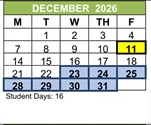 District School Academic Calendar for Jefferson Elementary for December 2026