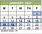 District School Academic Calendar for Jefferson Elementary for January 2027