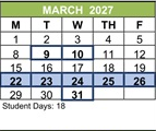 District School Academic Calendar for Jefferson Elementary for March 2027