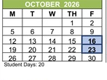 District School Academic Calendar for Jefferson Elementary for October 2026