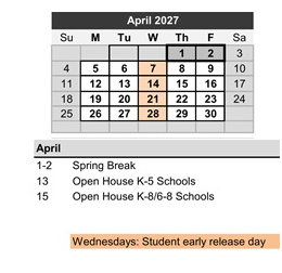 District School Academic Calendar for Elm Street Elementary for April 2027