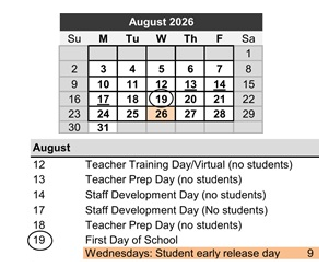 District School Academic Calendar for Elm Street Elementary for August 2026