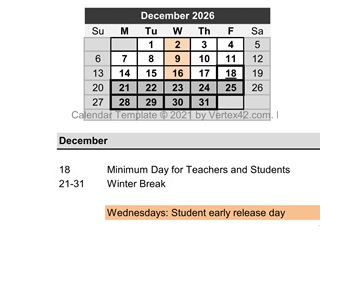 District School Academic Calendar for Elm Street Elementary for December 2026