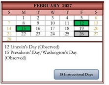 District School Academic Calendar for Corsini (julius) Elementary for February 2027