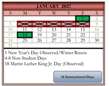District School Academic Calendar for Corsini (julius) Elementary for January 2027