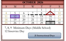 District School Academic Calendar for Corsini (julius) Elementary for October 2026