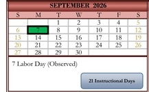 District School Academic Calendar for Corsini (julius) Elementary for September 2026