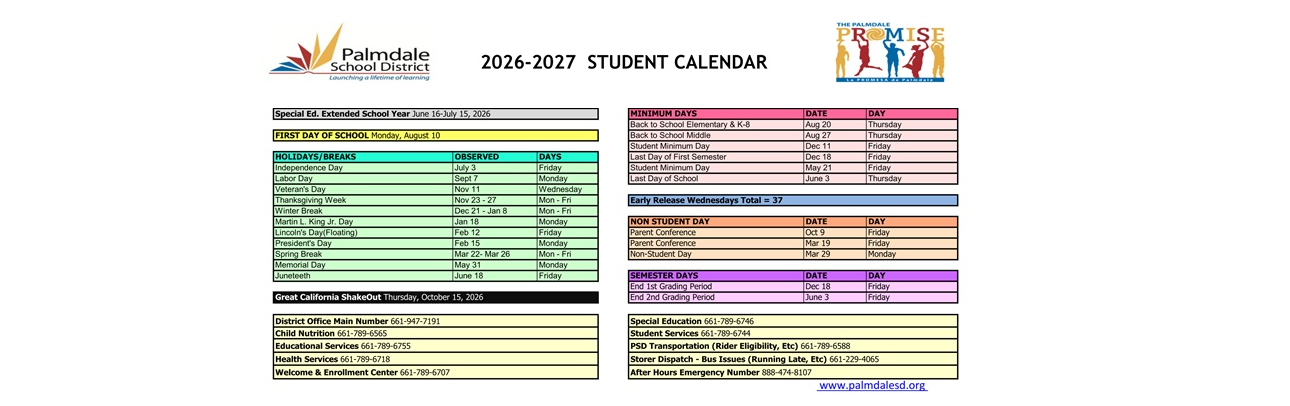District School Academic Calendar Key for Manzanita Elementary