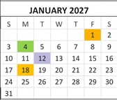 District School Academic Calendar for Laurelglen Elementary for January 2027