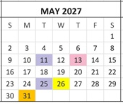 District School Academic Calendar for Laurelglen Elementary for May 2027