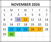 District School Academic Calendar for Laurelglen Elementary for November 2026