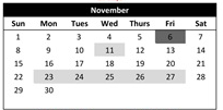 District School Academic Calendar for Cedarwood Elementary for November 2026