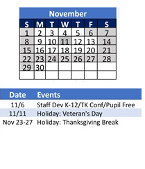 District School Academic Calendar for Roosevelt Elementary for November 2026