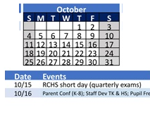 District School Academic Calendar for Roosevelt Elementary for October 2026