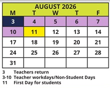 District School Academic Calendar for Sutherland Elementary School for August 2026