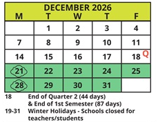 District School Academic Calendar for Sutherland Elementary School for December 2026