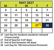 District School Academic Calendar for Sutherland Elementary School for May 2027