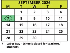 District School Academic Calendar for Sutherland Elementary School for September 2026