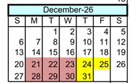 District School Academic Calendar for Riverside High (CONT.) for December 2026