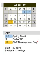 District School Academic Calendar for Las Posas Elementary for April 2027