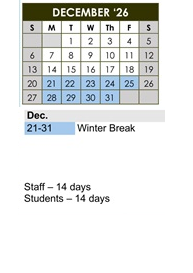 District School Academic Calendar for Las Posas Elementary for December 2026