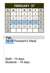 District School Academic Calendar for Las Posas Elementary for February 2027