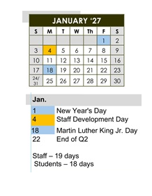 District School Academic Calendar for Las Posas Elementary for January 2027