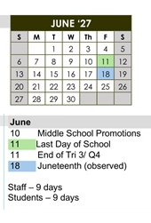 District School Academic Calendar for Las Posas Elementary for June 2027