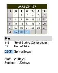 District School Academic Calendar for Las Posas Elementary for March 2027