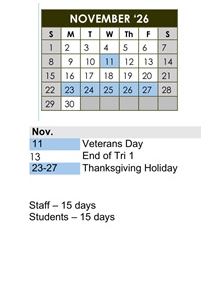 District School Academic Calendar for Las Posas Elementary for November 2026