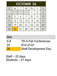 District School Academic Calendar for Las Posas Elementary for October 2026