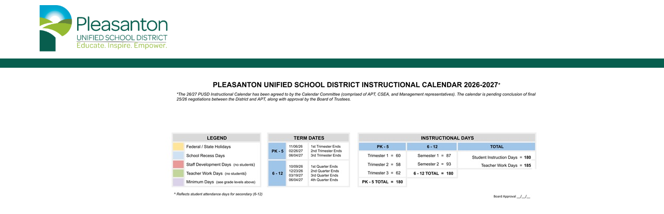 District School Academic Calendar Key for Amador Valley High