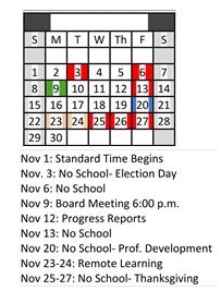 District School Academic Calendar for Brown Elementary for November 2026