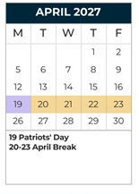 District School Academic Calendar for King Middle School for April 2027