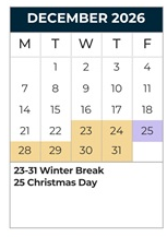 District School Academic Calendar for King Middle School for December 2026